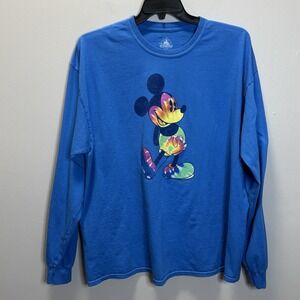 Disney Parks T-Shirt Adult SZ 2XL Blue Mickey Mouse Disneyland Long Sleeve Top